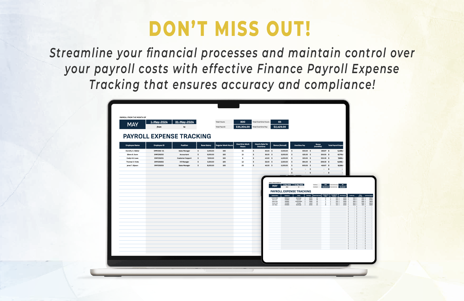 Finance Payroll Expense Tracking Template