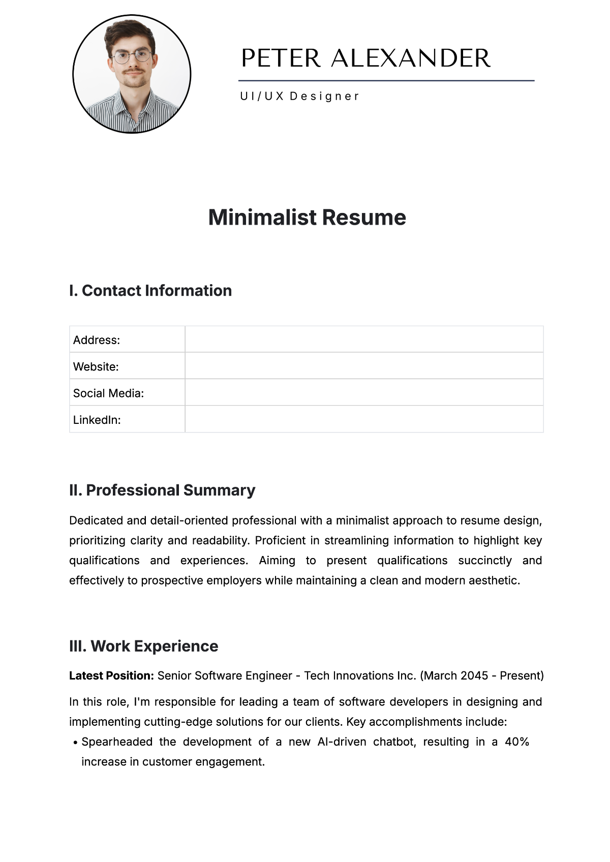 Free Minimalist Resume Template