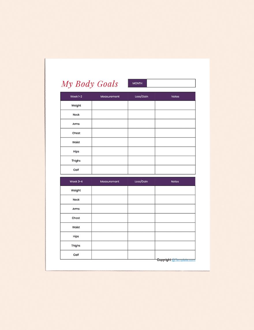 Sample Diet planner Pages