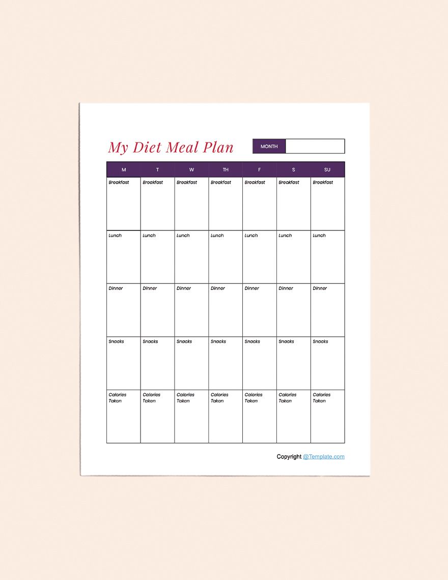 Sample Diet planner Pages