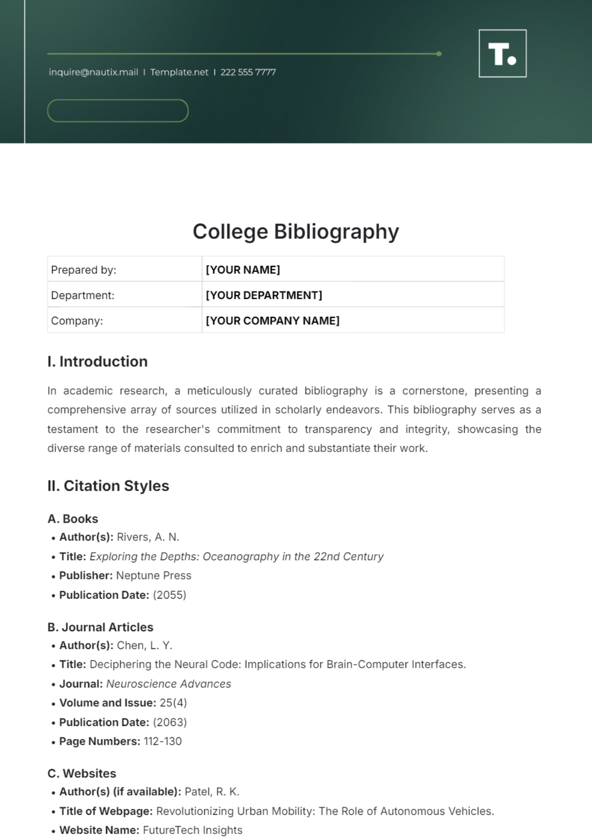 College Bibliography Template - Edit Online & Download