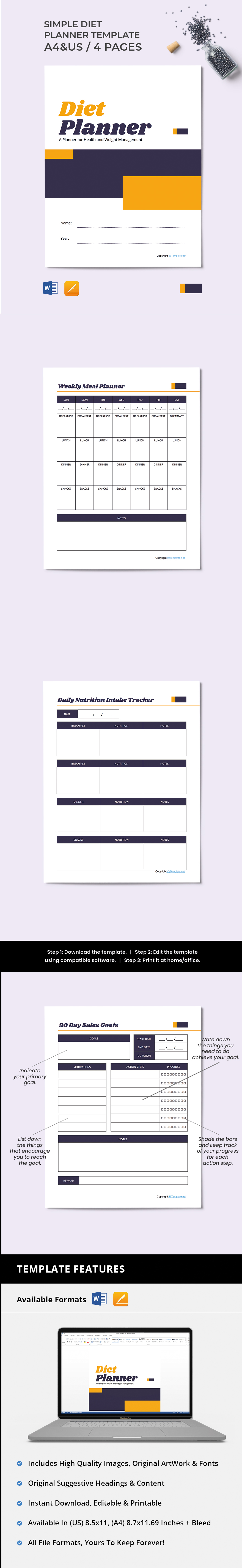 Diet Planner Templates Documents Design Free Download Template