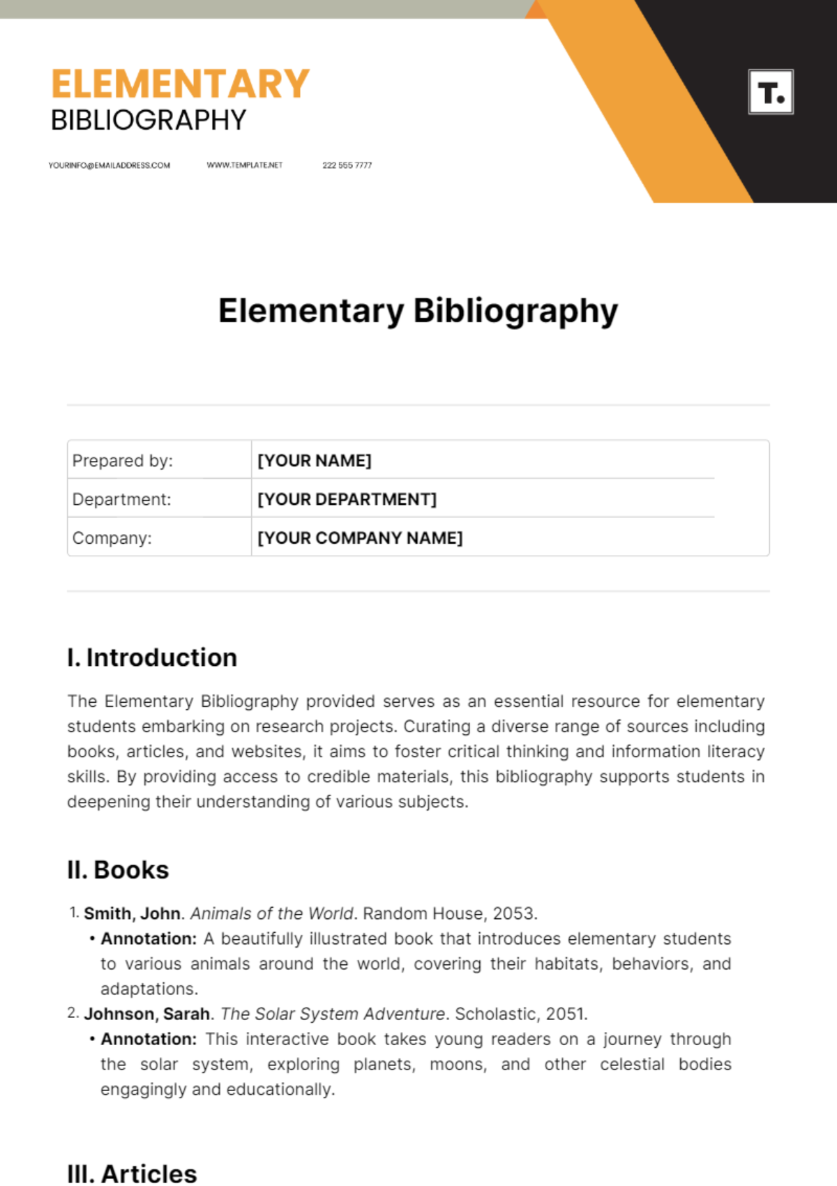 Elementary Bibliography Template - Edit Online & Download