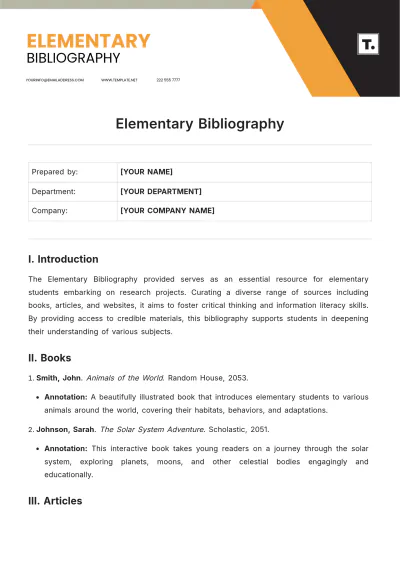 Free Elementary Bibliography Template to Edit Online