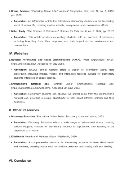 Free Elementary Bibliography Template to Edit Online