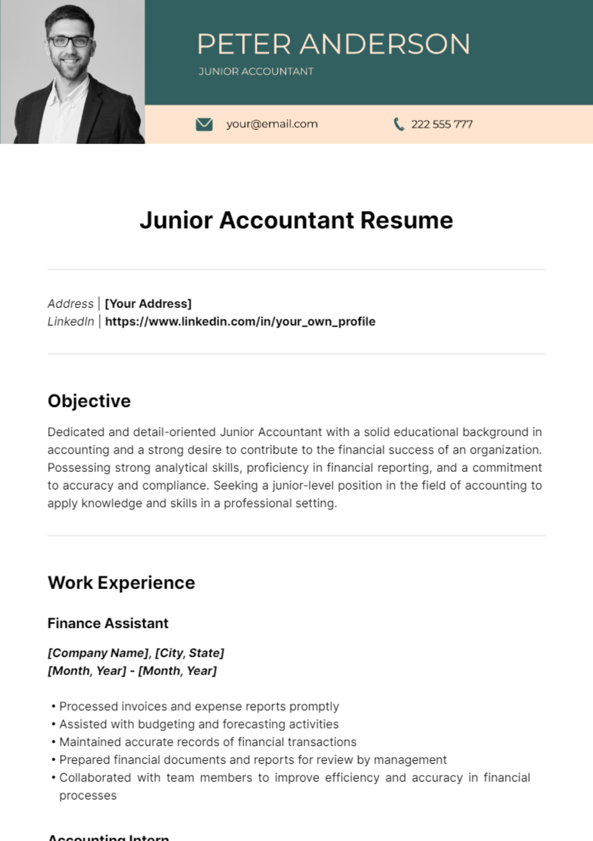 Junior Accountant Resume Template
