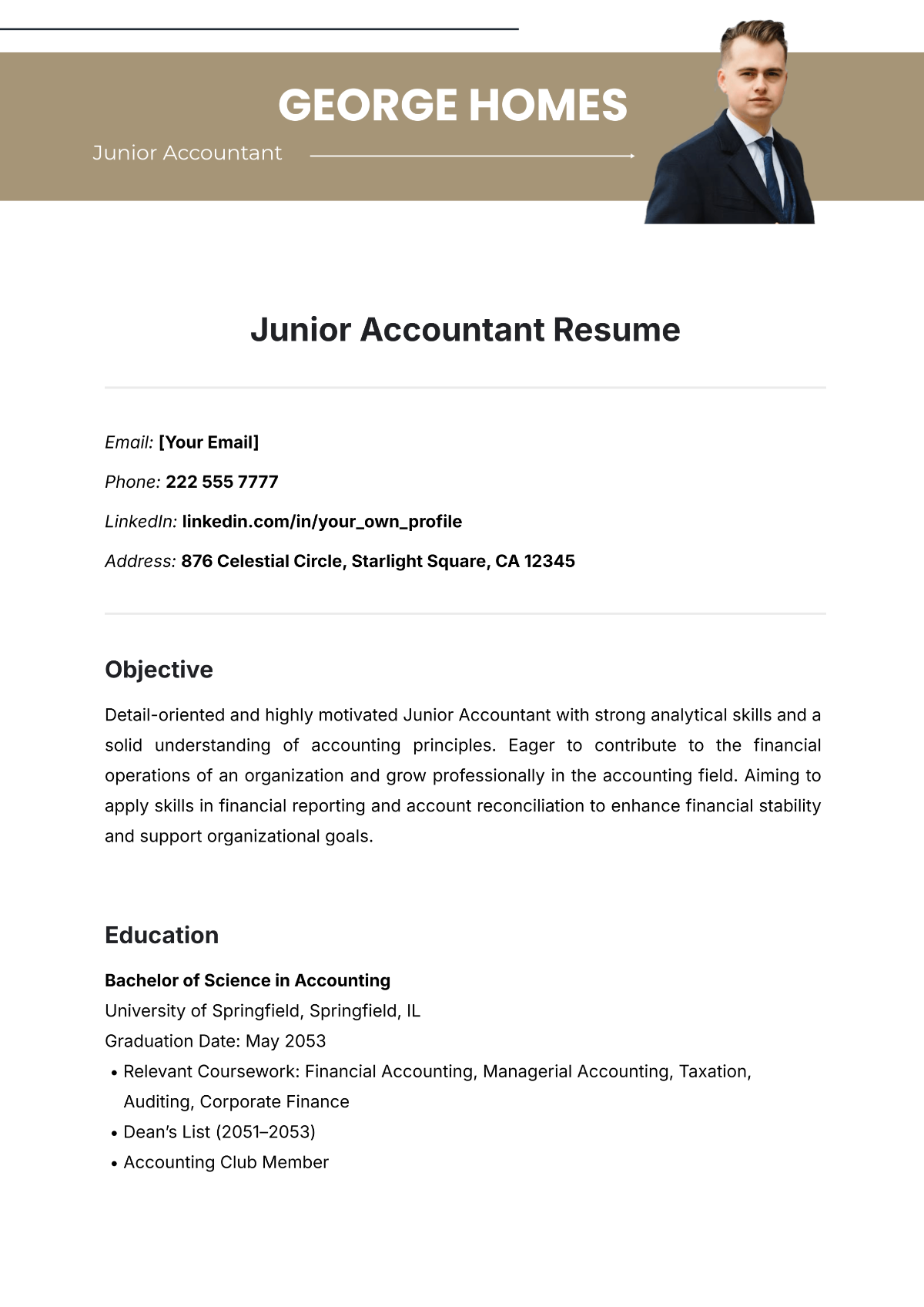 Junior Accountant Resume Template - Edit Online & Download