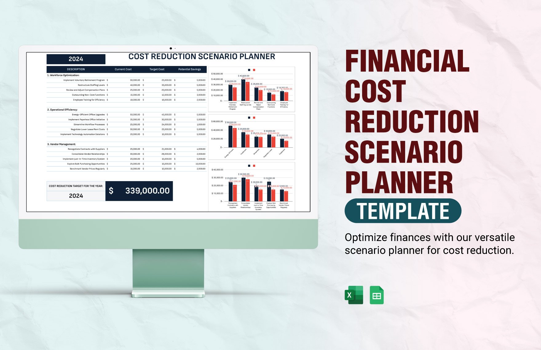 Financial Cost Reduction Scenario Planner Template in Excel, Google Sheets