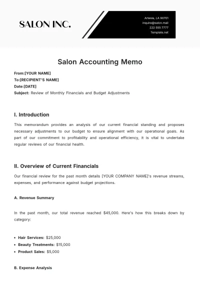 Free Salon Accounting Memo Template to Edit Online