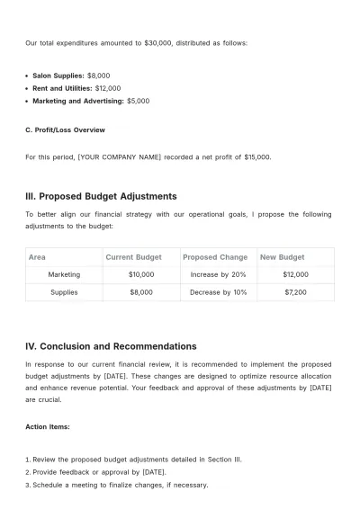 Free Salon Accounting Memo Template to Edit Online