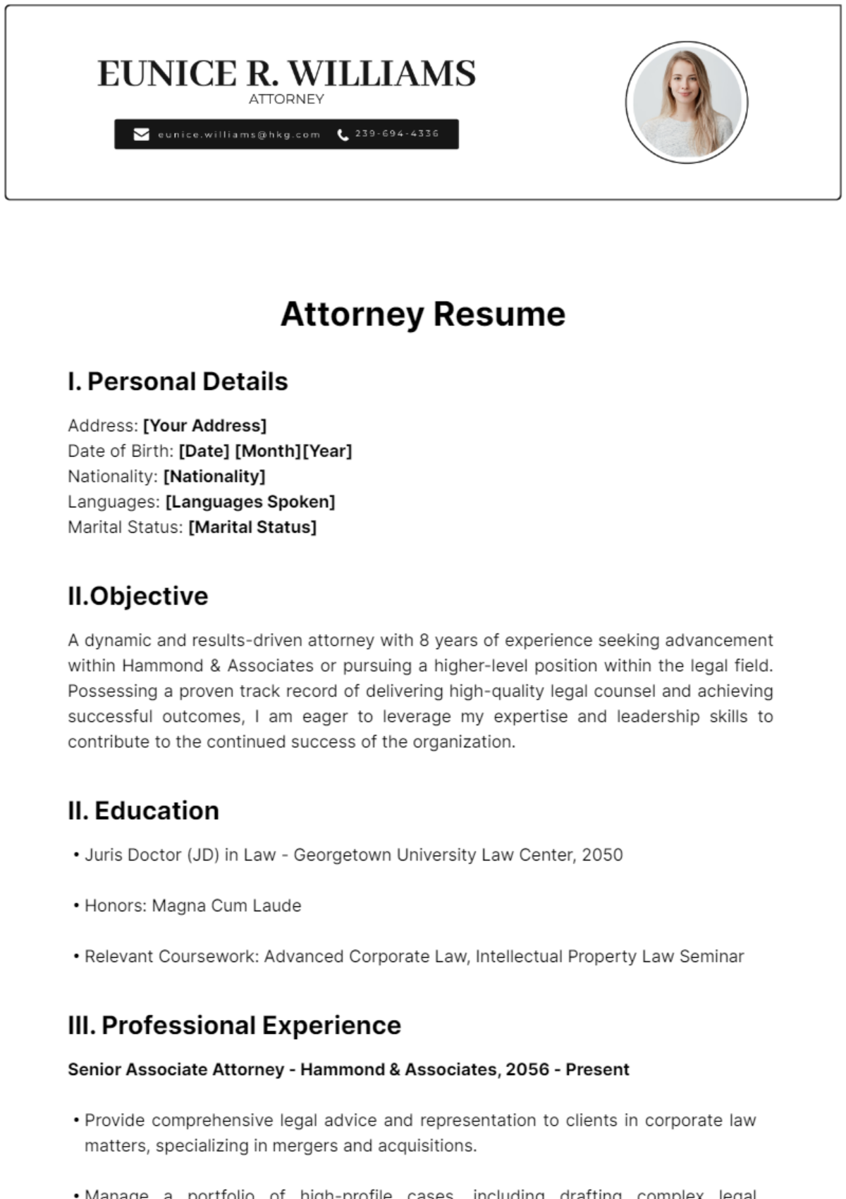 Attorney Resume Template