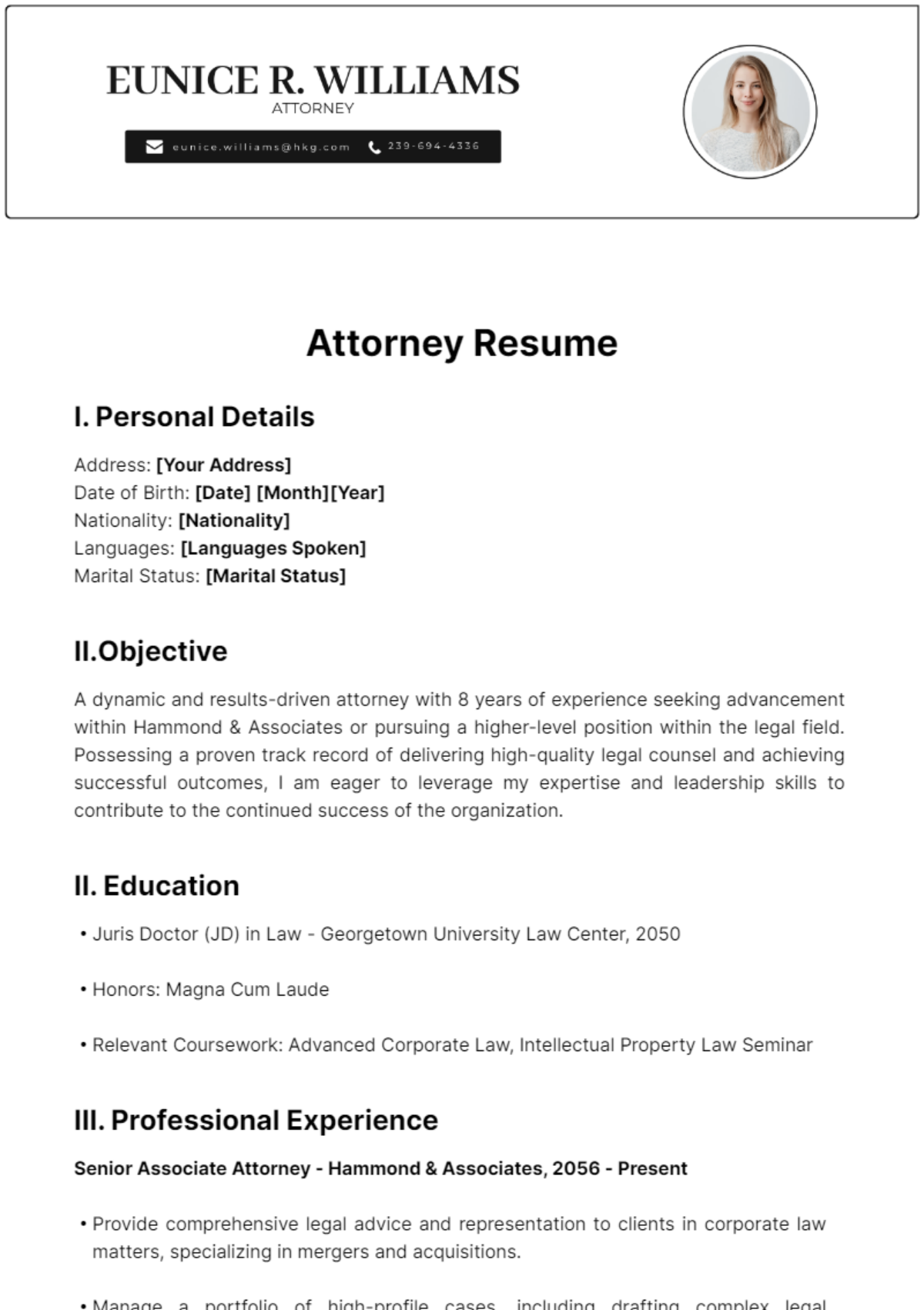 Attorney Resume Template - Edit Online & Download