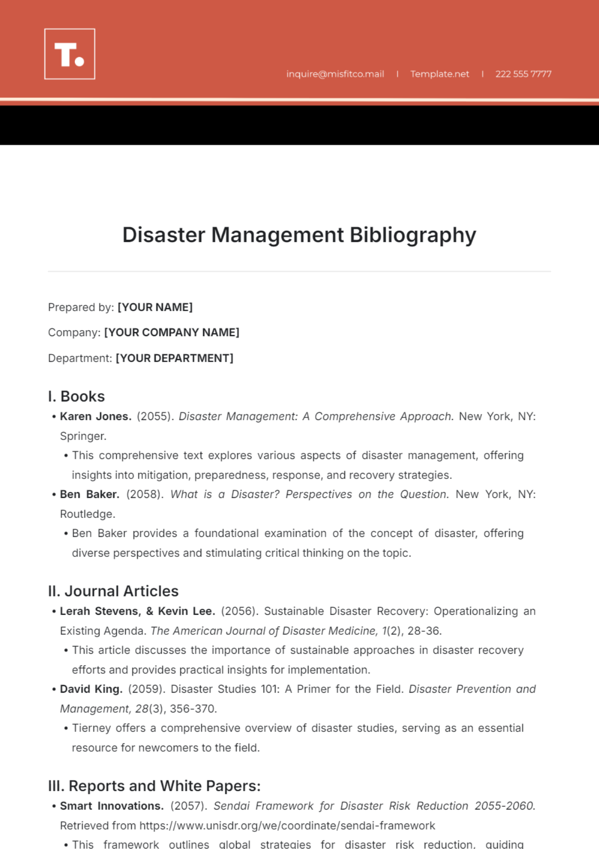 Disaster Management Bibliography Template - Edit Online & Download