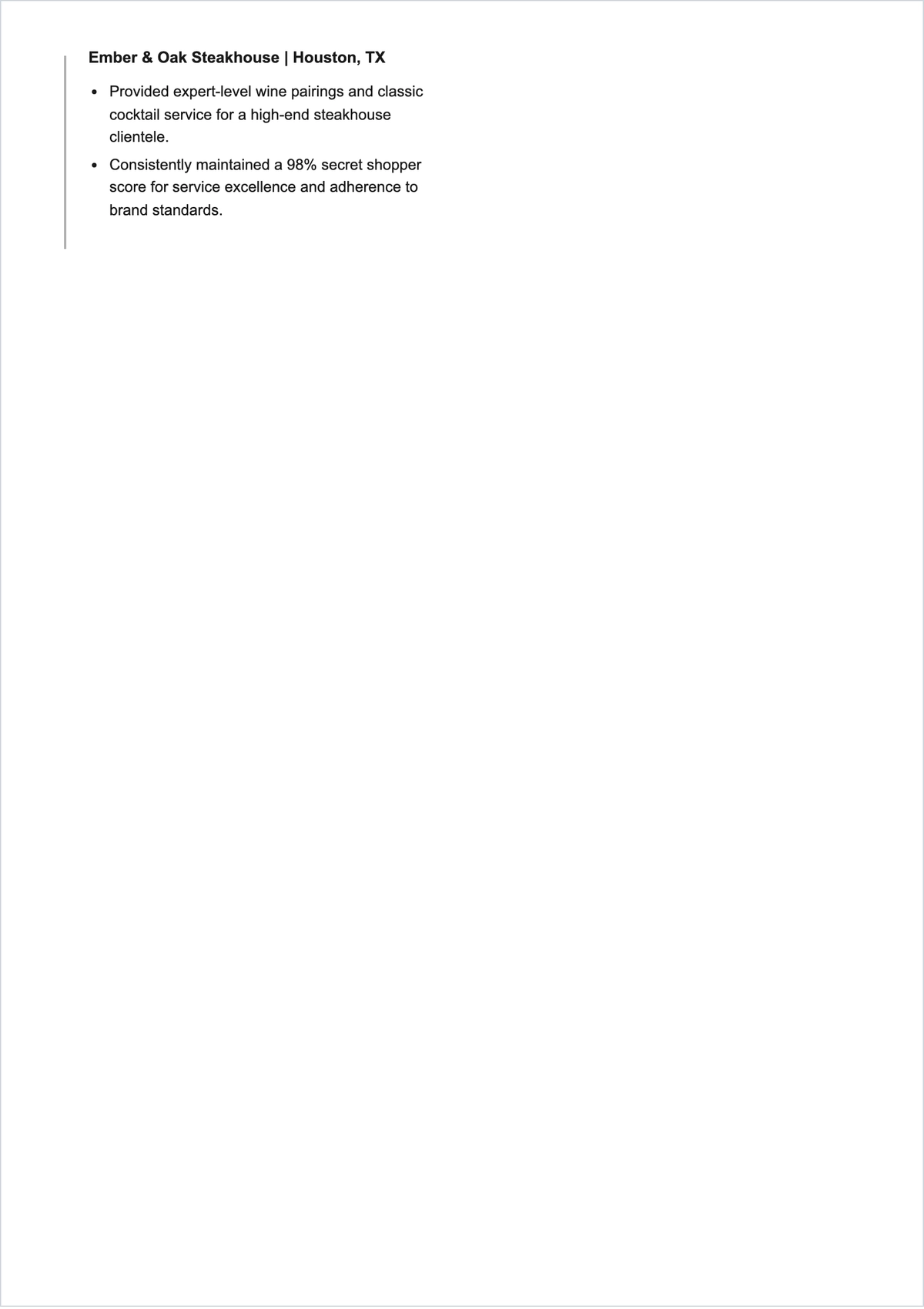 Free Bartender ATS Resume Template, AI Resume Builder