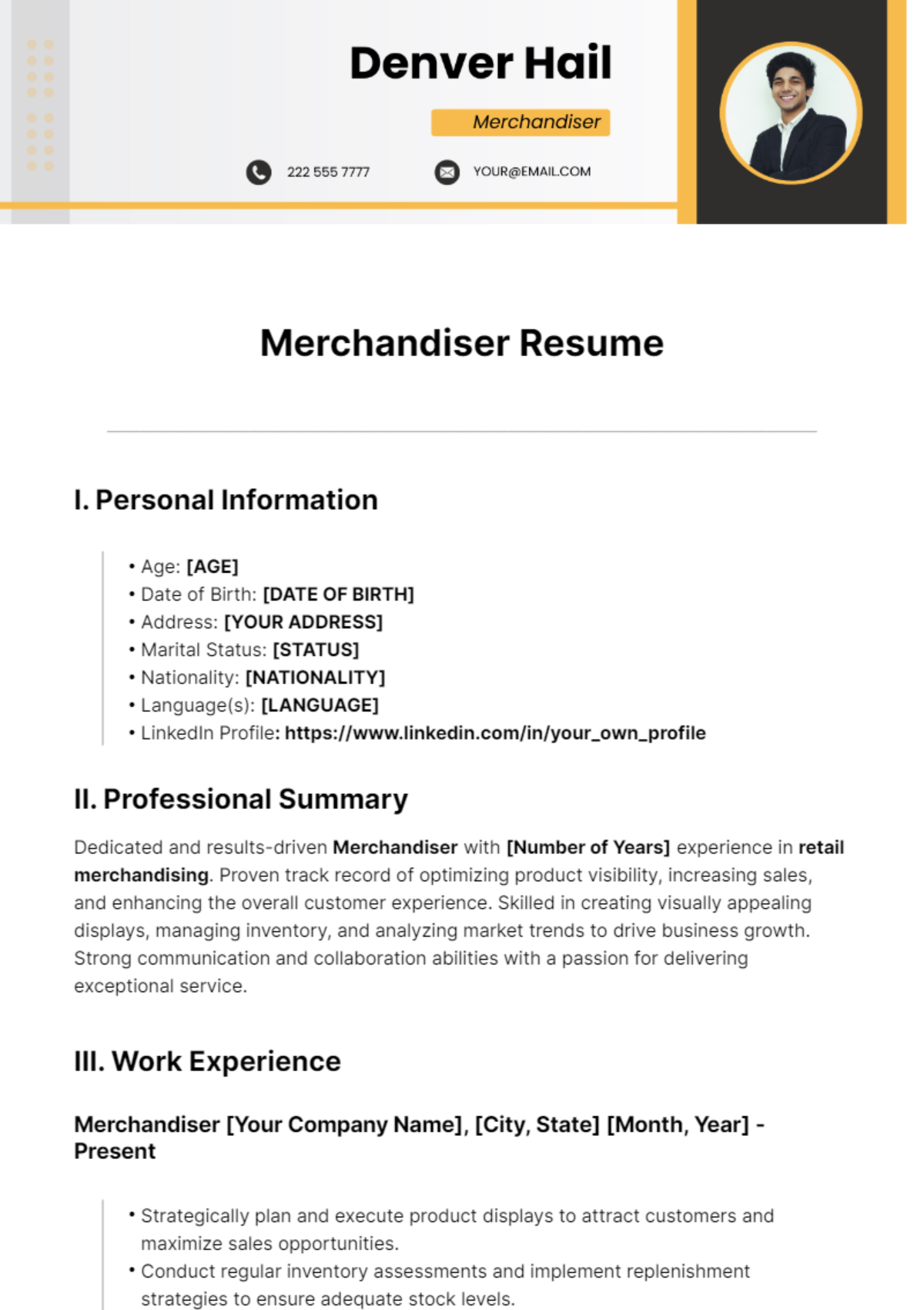 Free Merchandiser Resume Template - Edit Online & Download | Template.net