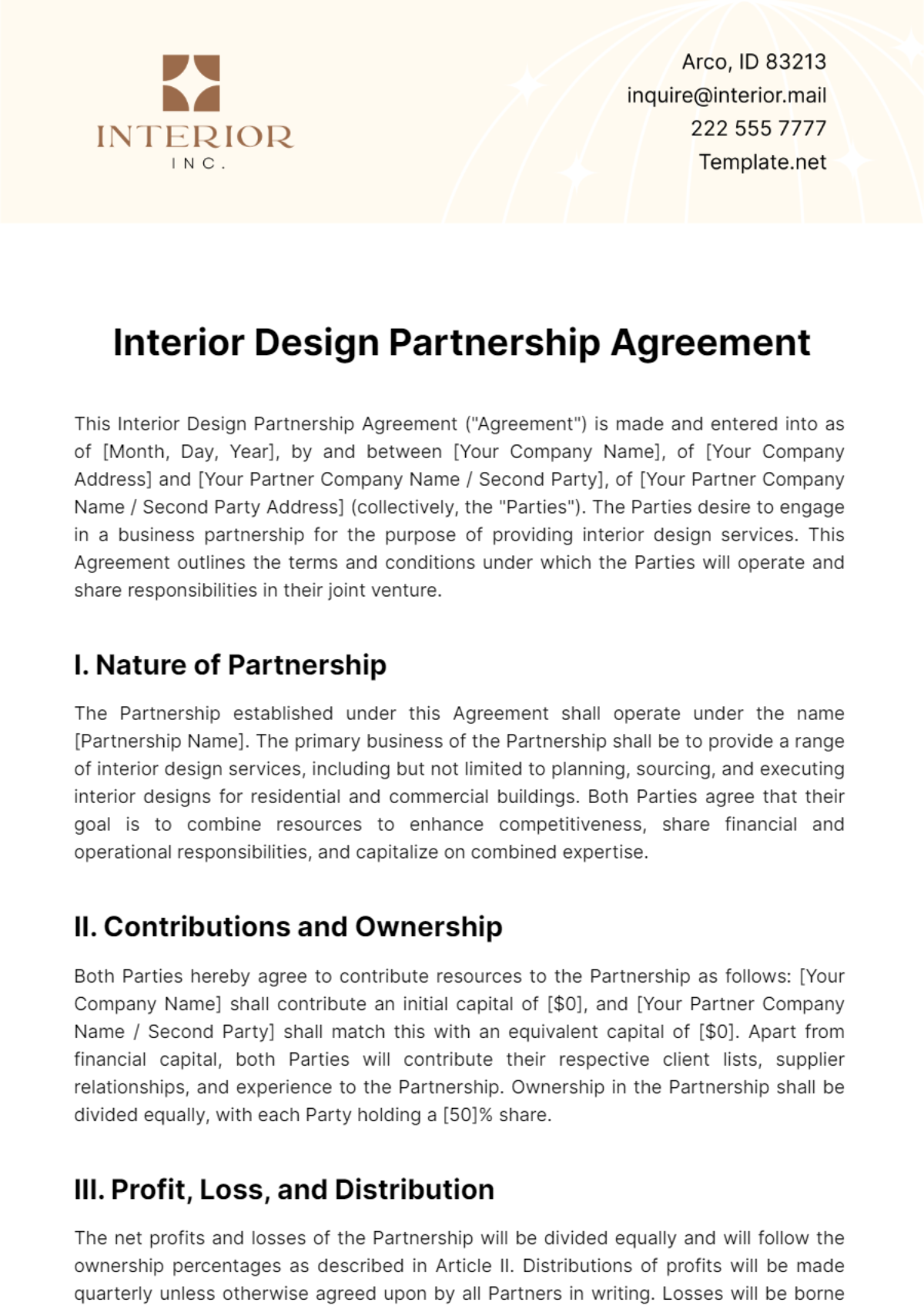 Interior Design Partnership Agreement Template