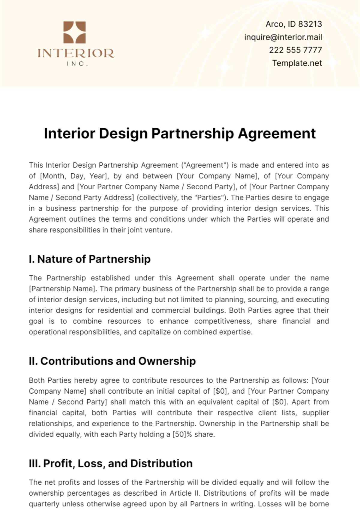 Interior Design Partnership Agreement Template - Edit Online & Download