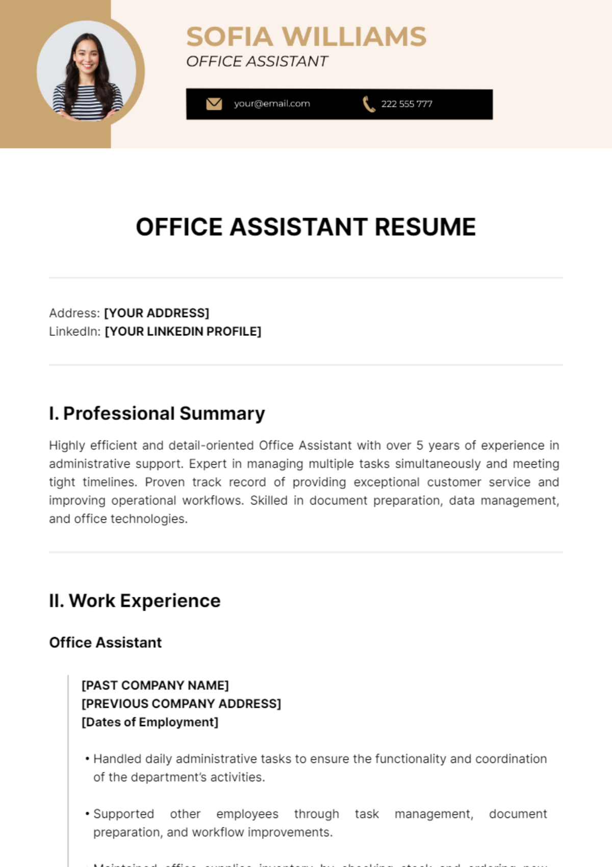 Office Assistant Resume Template - Edit Online & Download