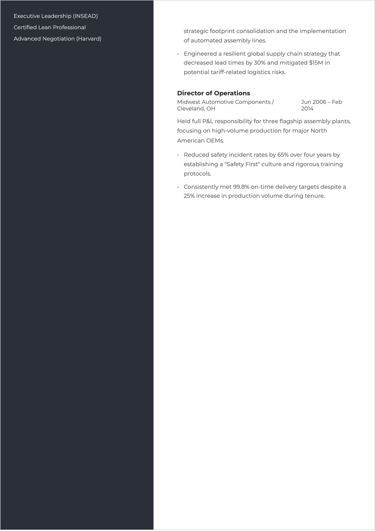 Free Managing Director ATS Resume Layout Template, AI Resume Builder