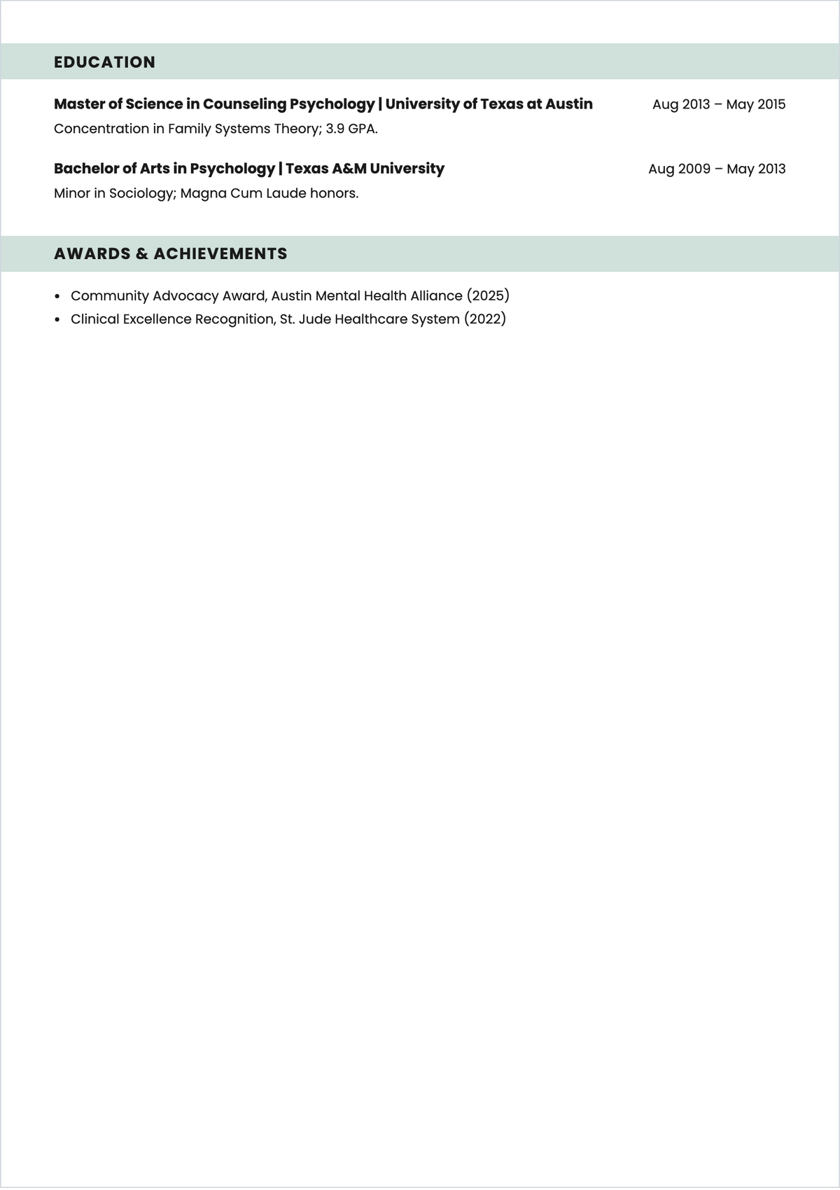 Free Family Wellness Counselor ATS Resume Template, AI Resume Builder