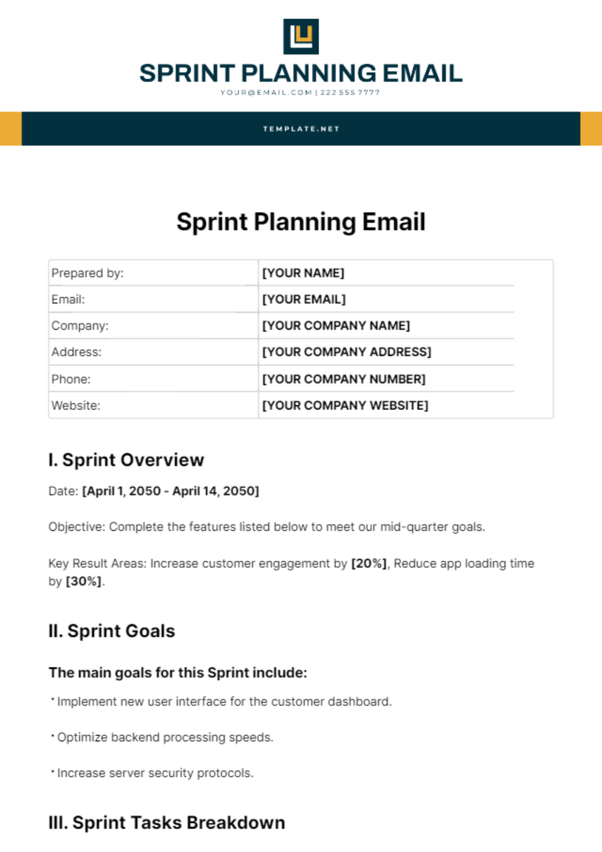 Sprint Planning Email Template - Edit Online & Download