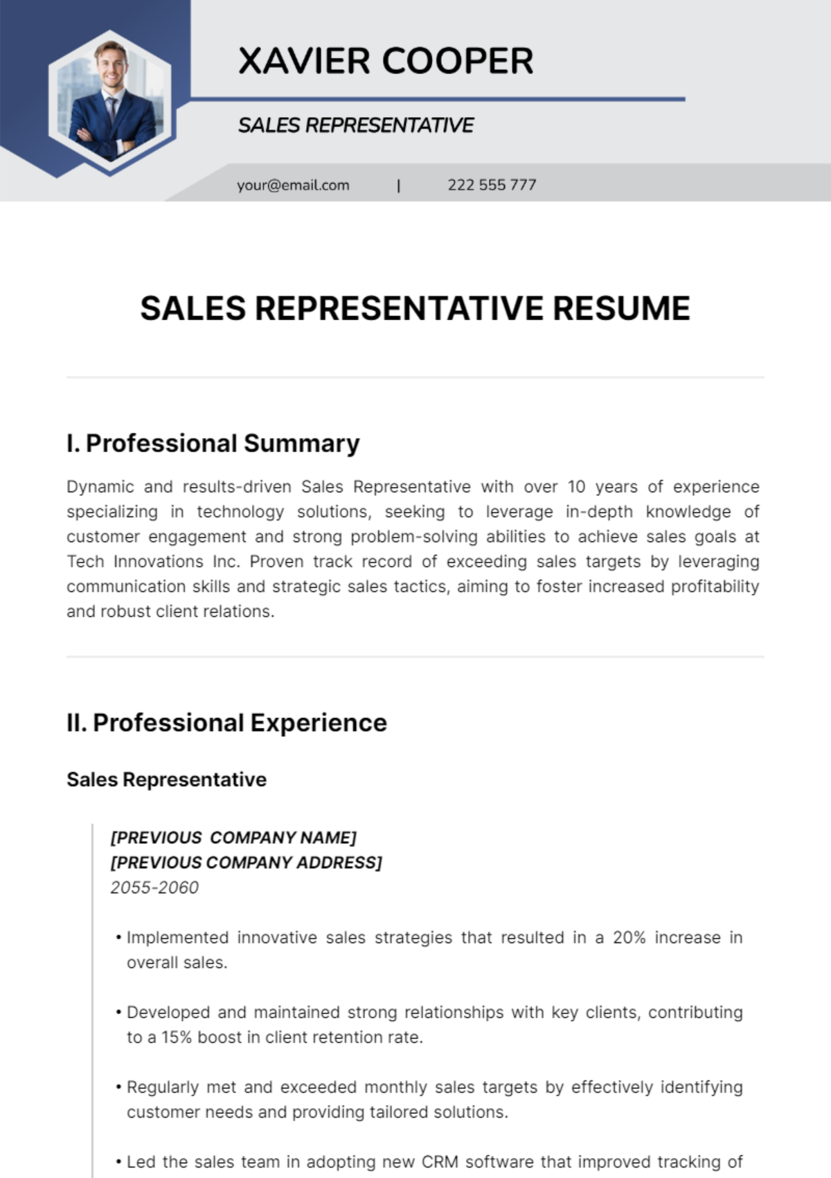 Sales Representative Resume Template