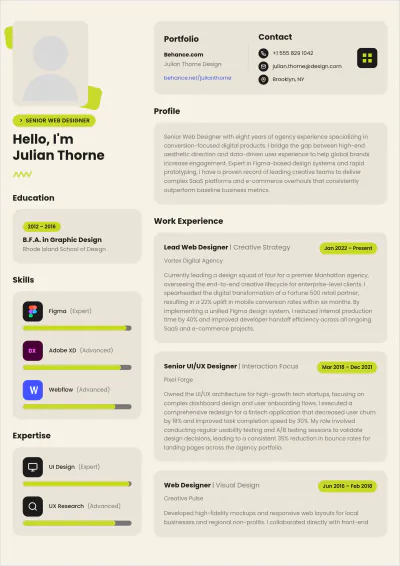 Free Web Designer ATS Resume Template, AI Resume Builder