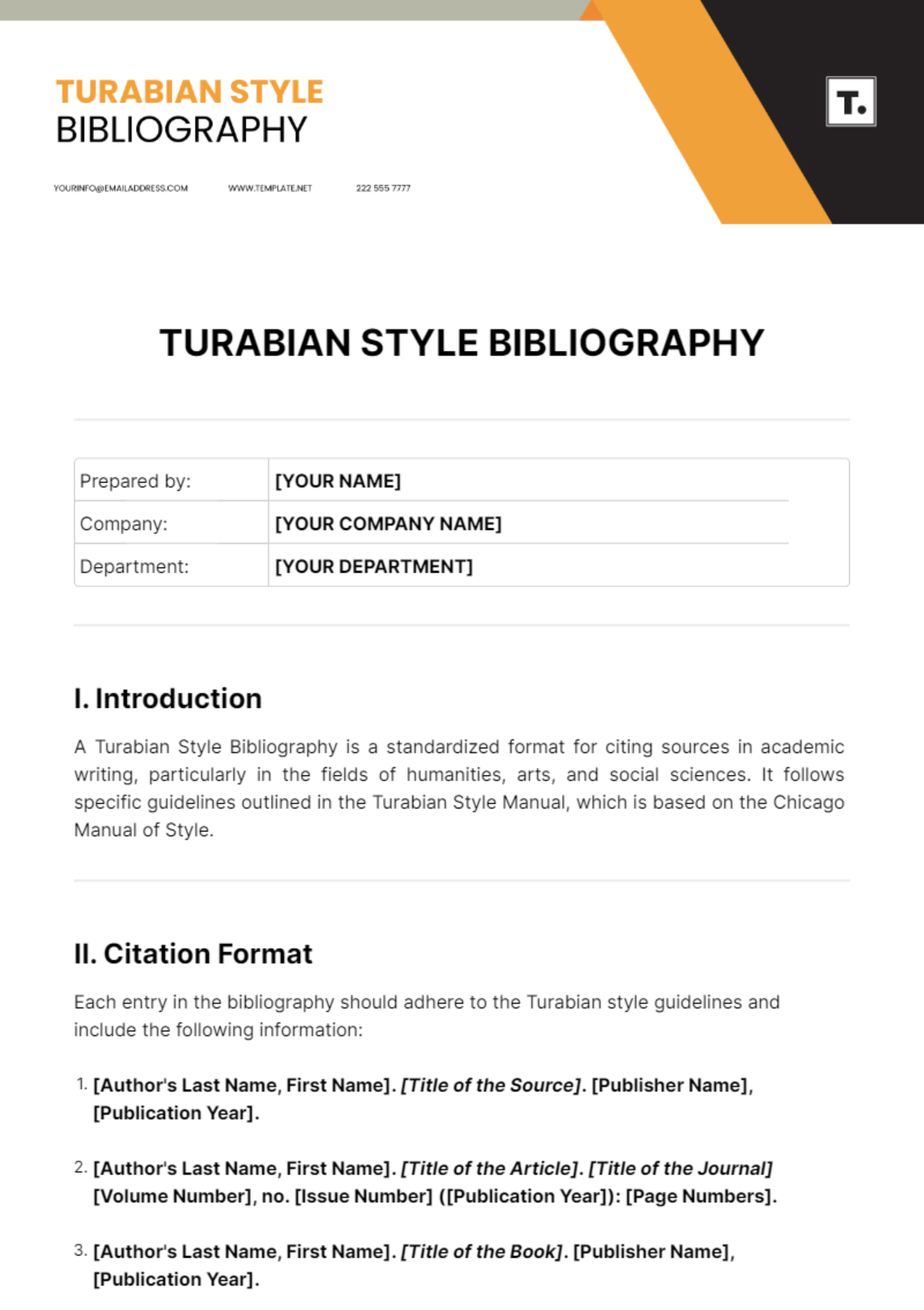 Free Turabian Style Bibliography Template