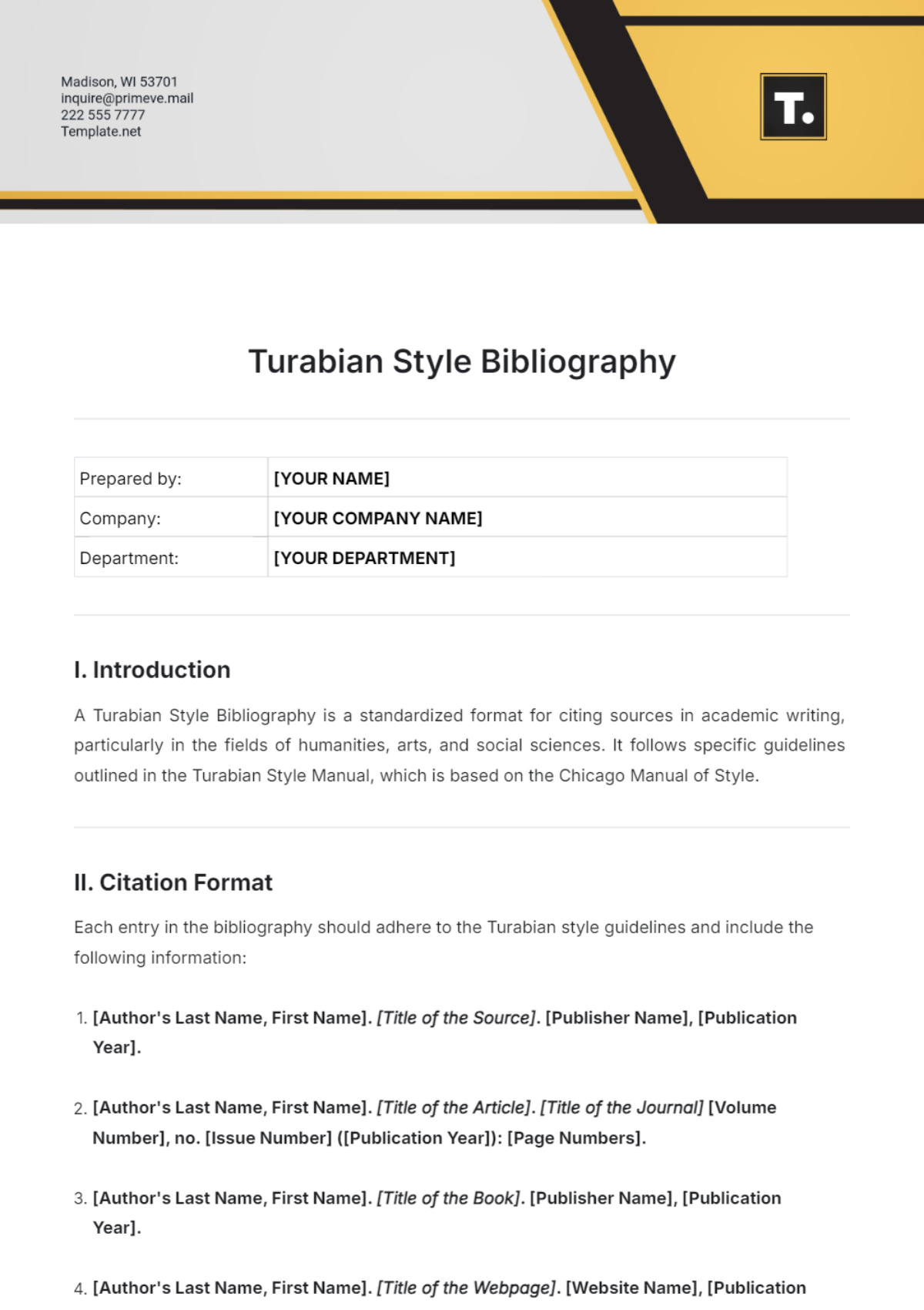 Turabian Style Bibliography Template - Edit Online & Download