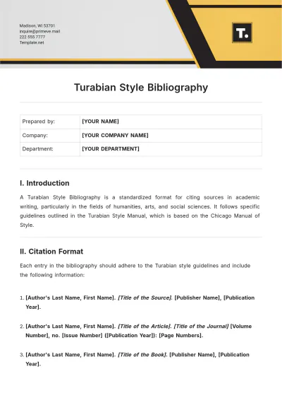 Free Turabian Style Bibliography Template to Edit Online
