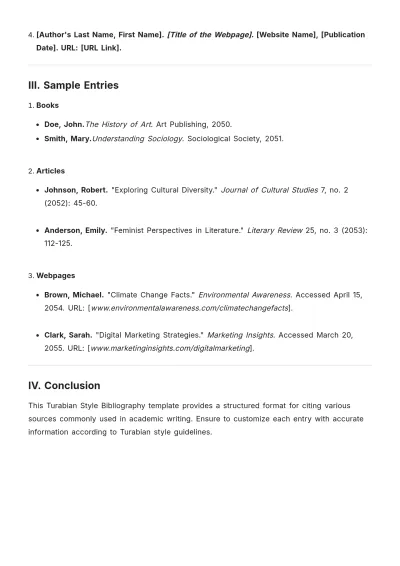 Free Turabian Style Bibliography Template to Edit Online