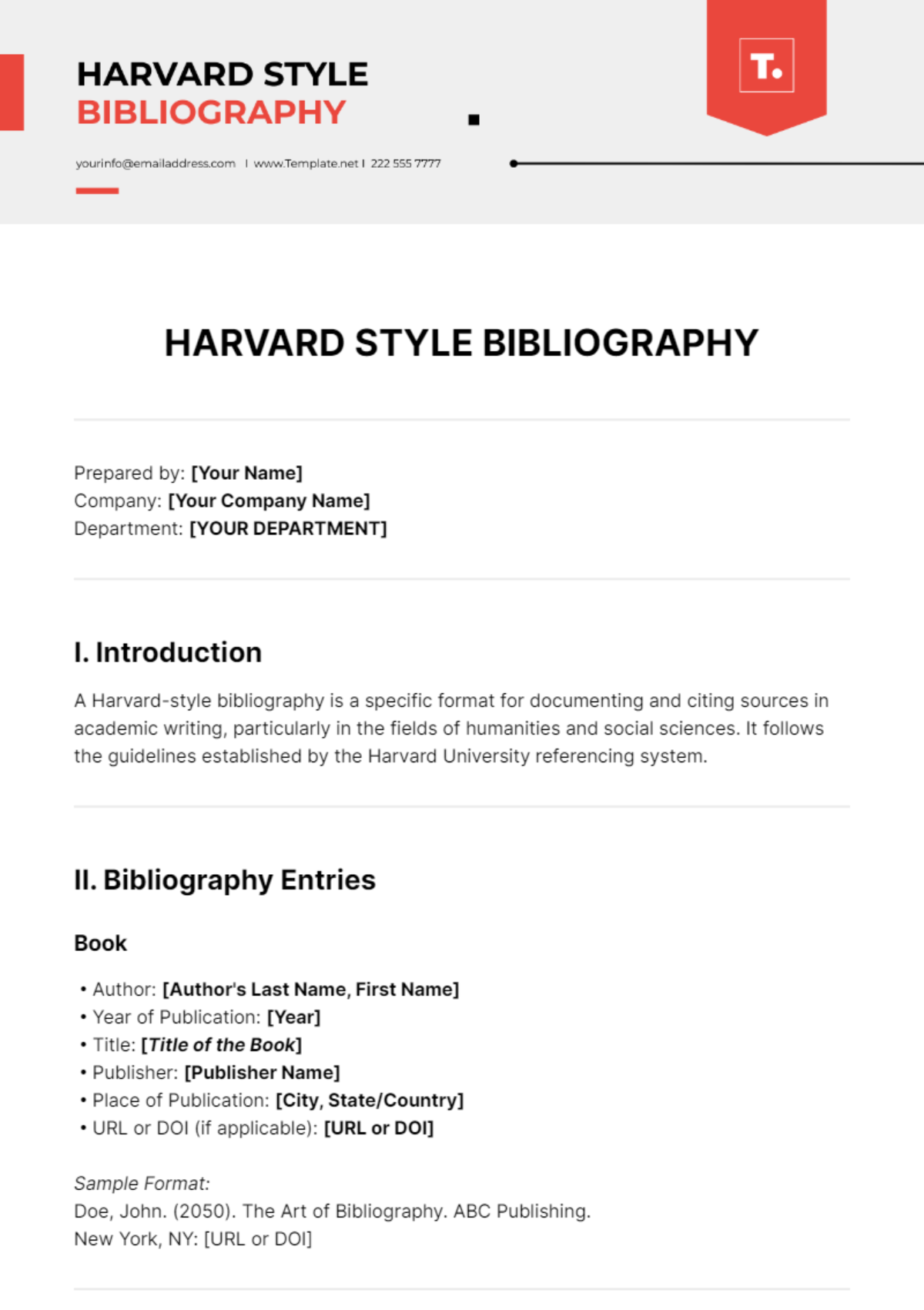 Free Harvard Style Bibliography Template