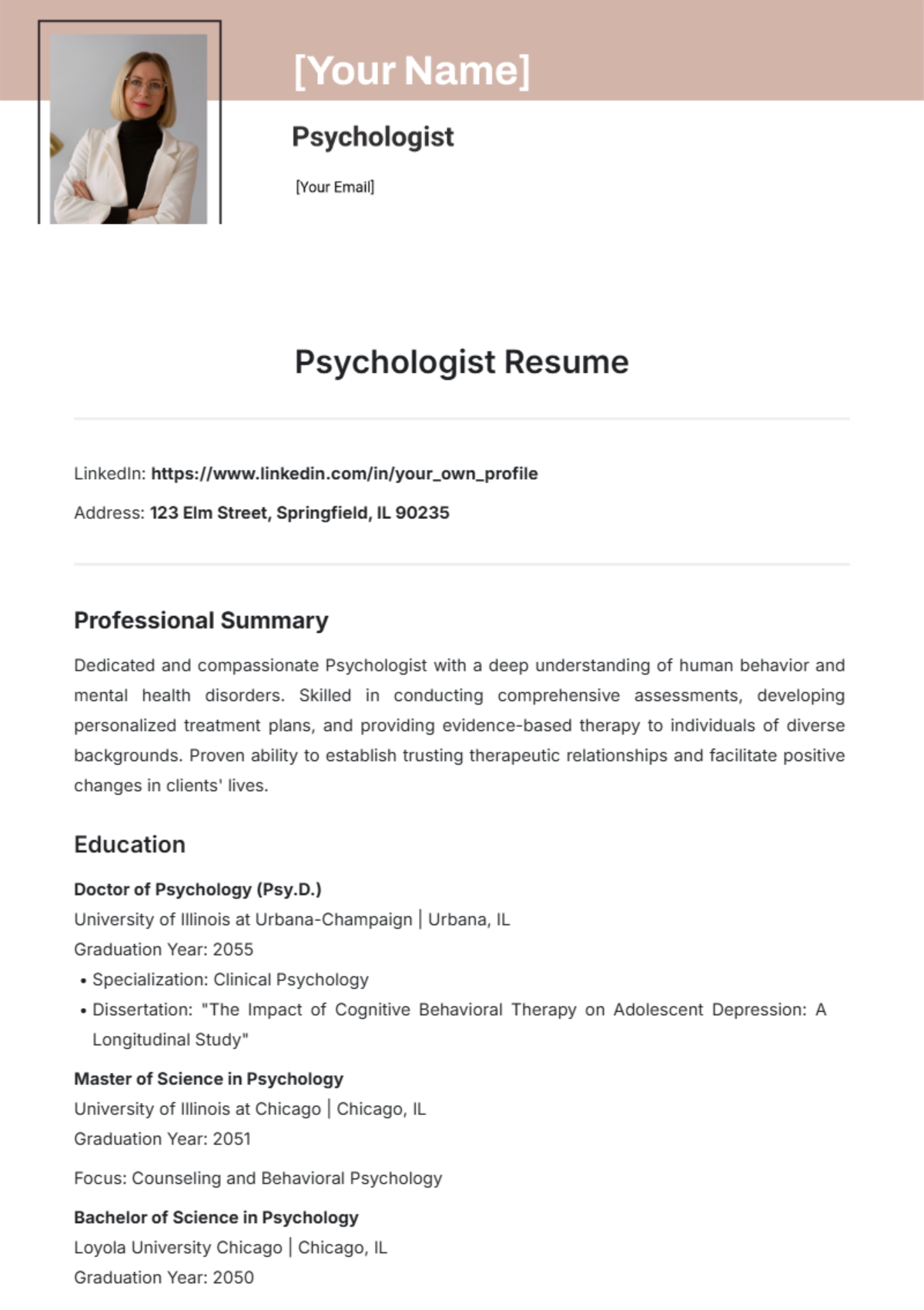 Psychologist Resume Template - Edit Online & Download