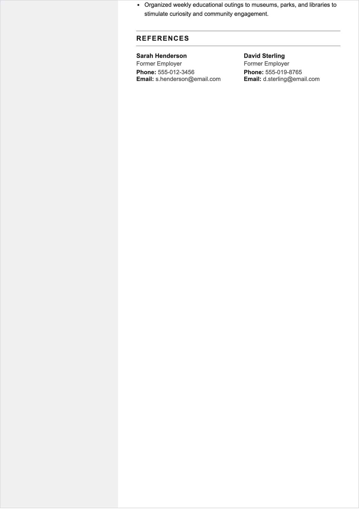 Free Nanny ATS Resume Template, AI Resume Builder