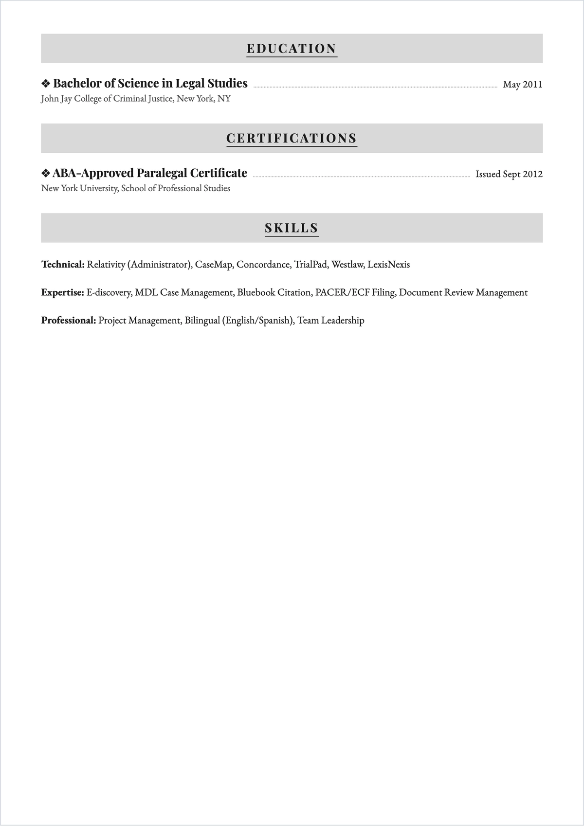 Free Paralegal ATS Resume Template, AI Resume Builder