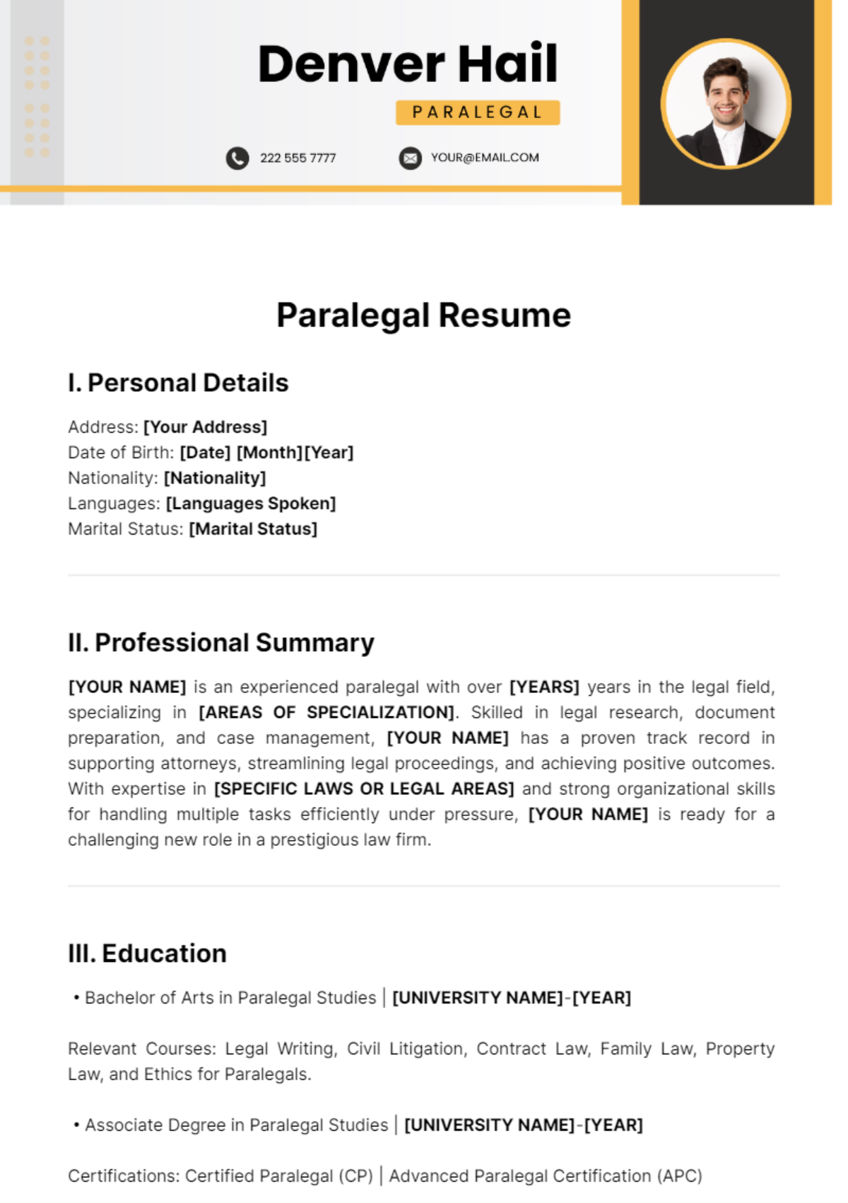 Paralegal Resume Template