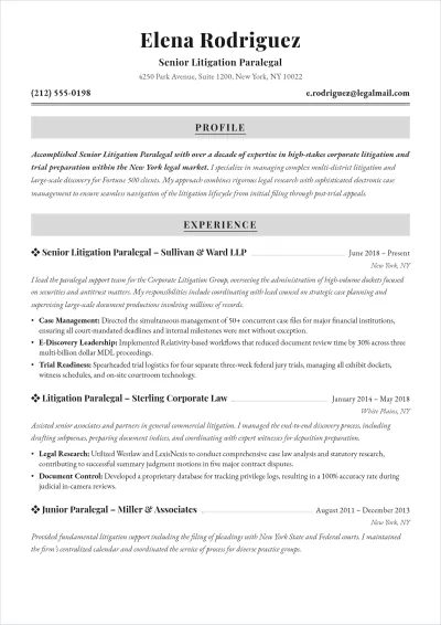 Free Paralegal ATS Resume Template, AI Resume Builder
