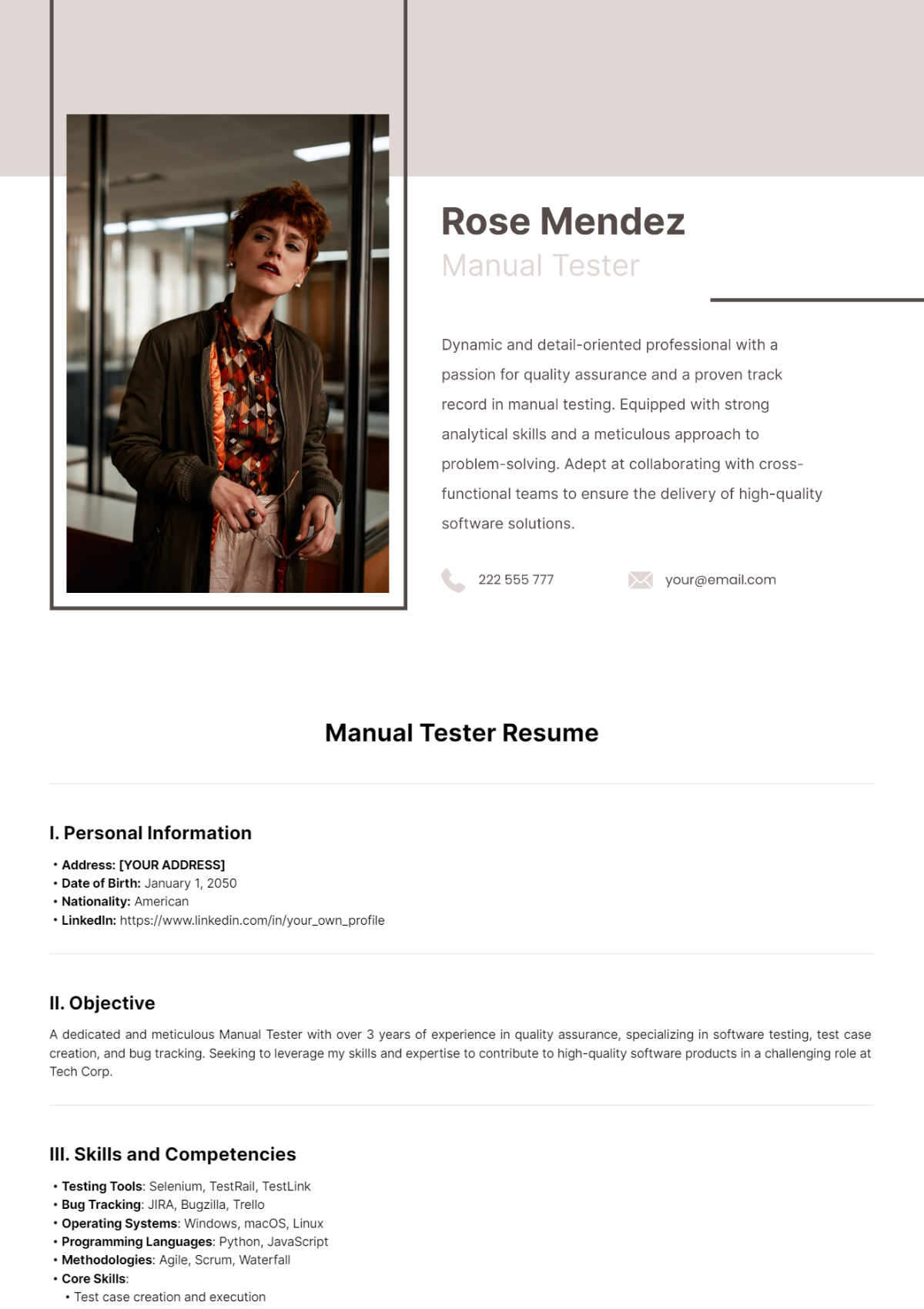 Manual Tester Resume Template