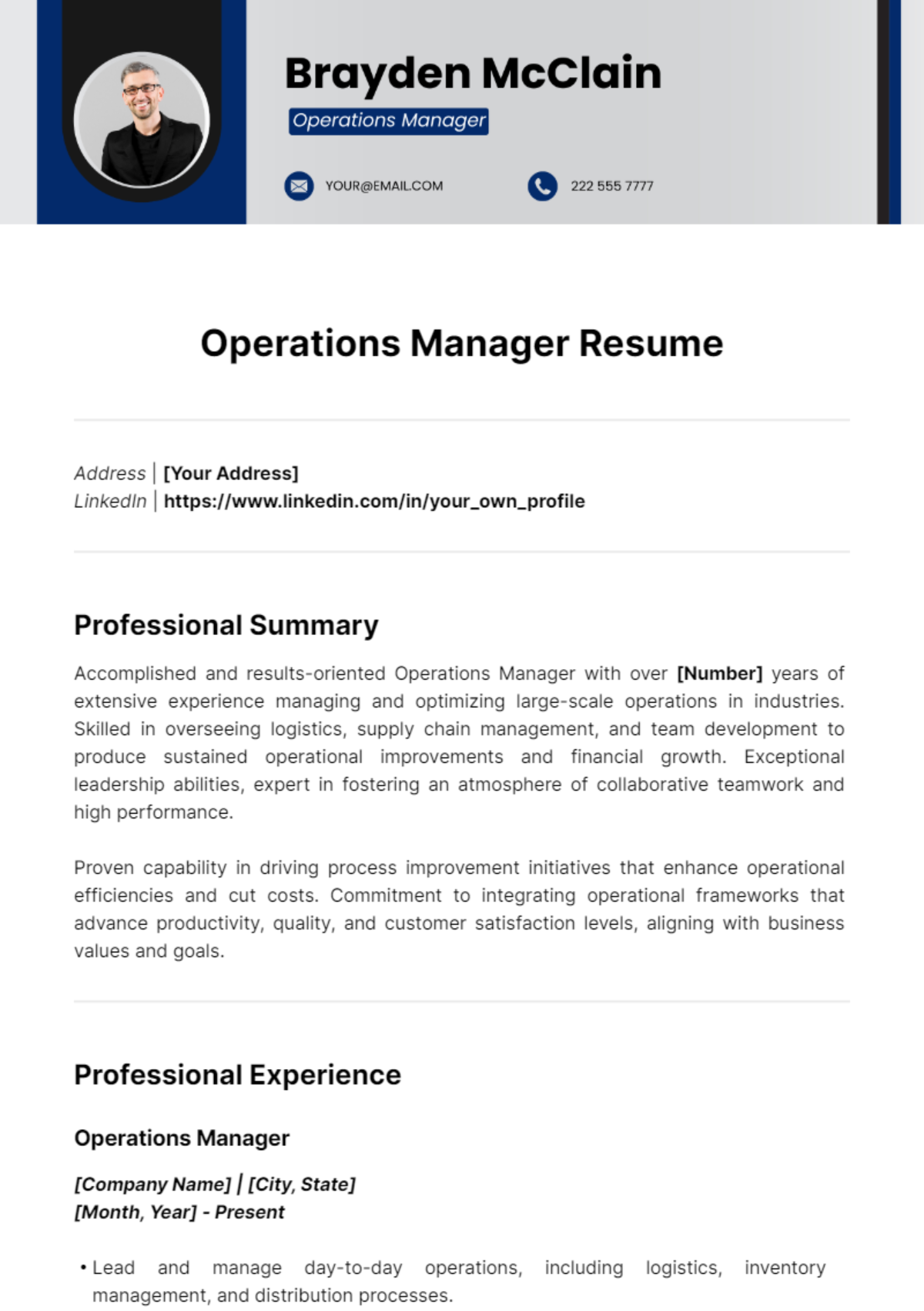 Operations Manager Resume Template
