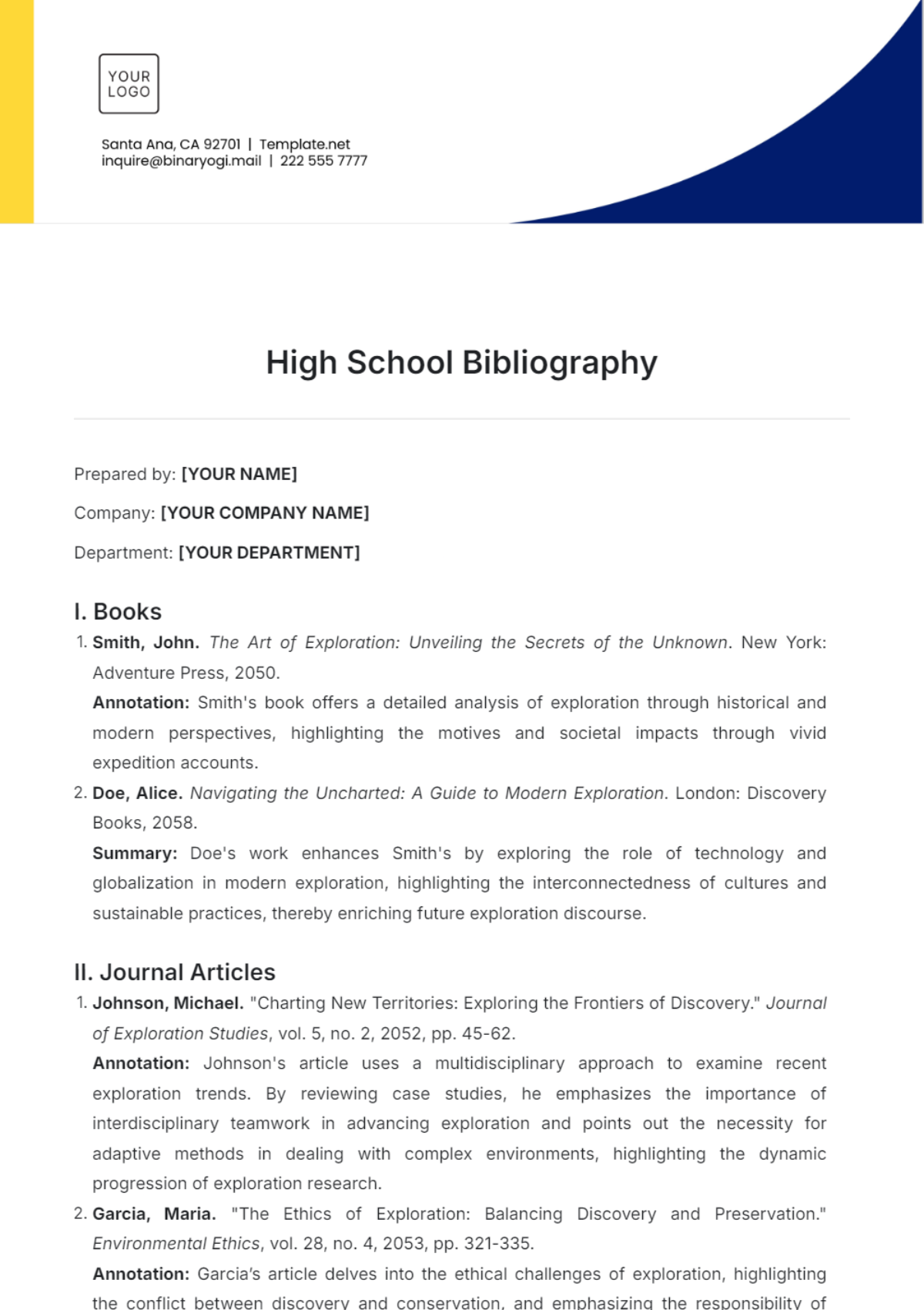 High School Bibliography Template - Edit Online & Download