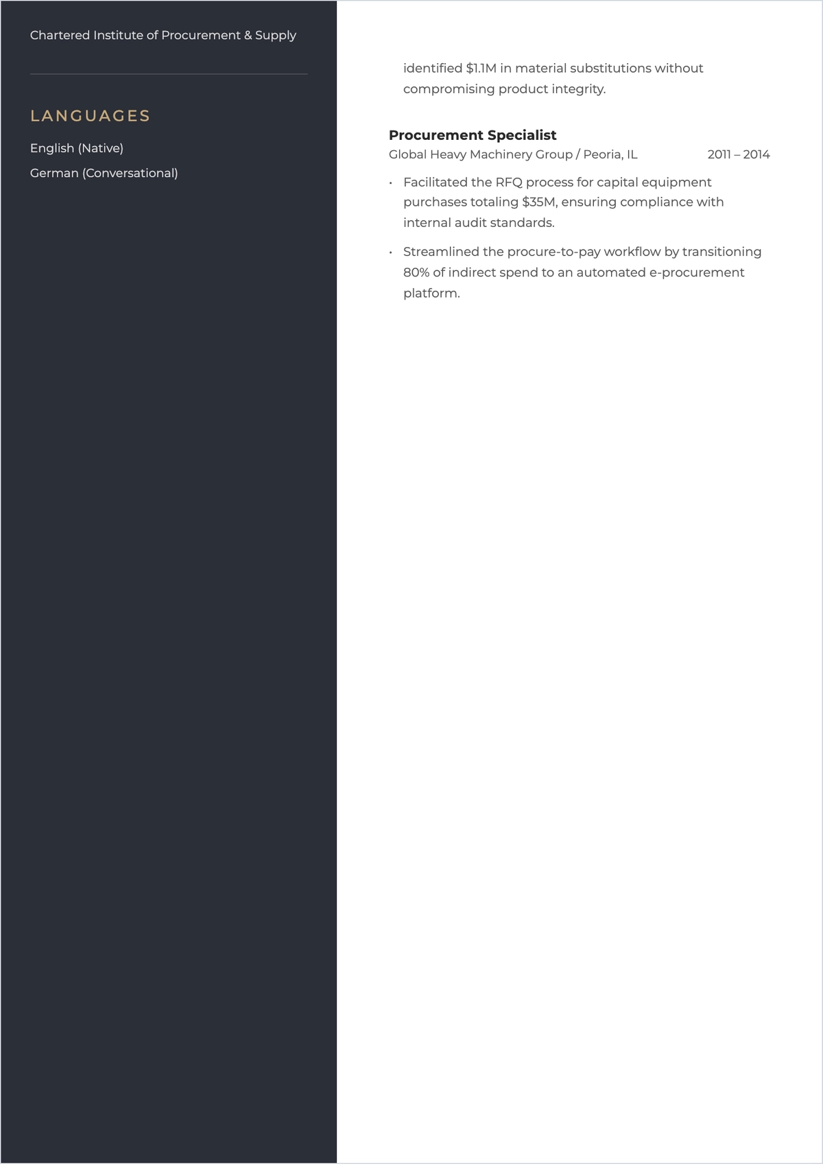 Free Procurement Manager ATS Resume Template, AI Resume Builder
