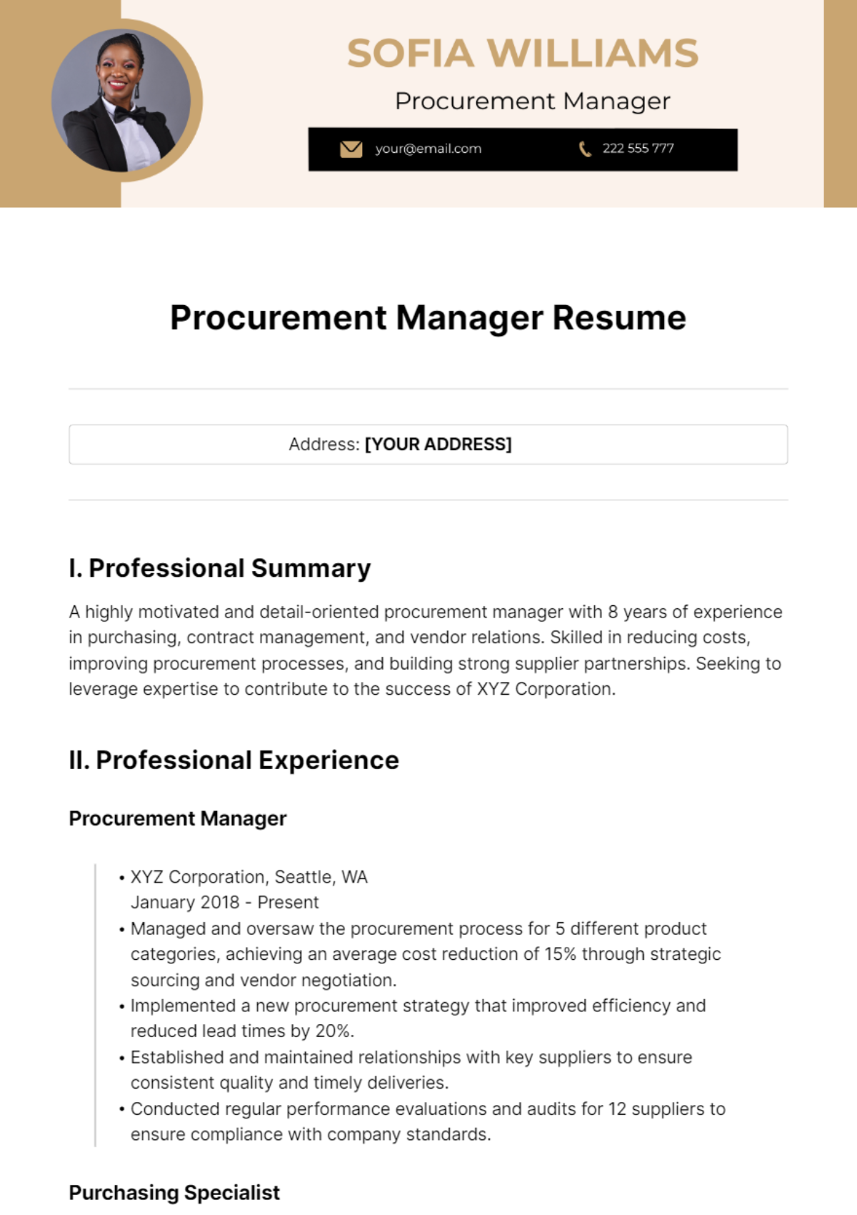 Procurement Manager Resume Template