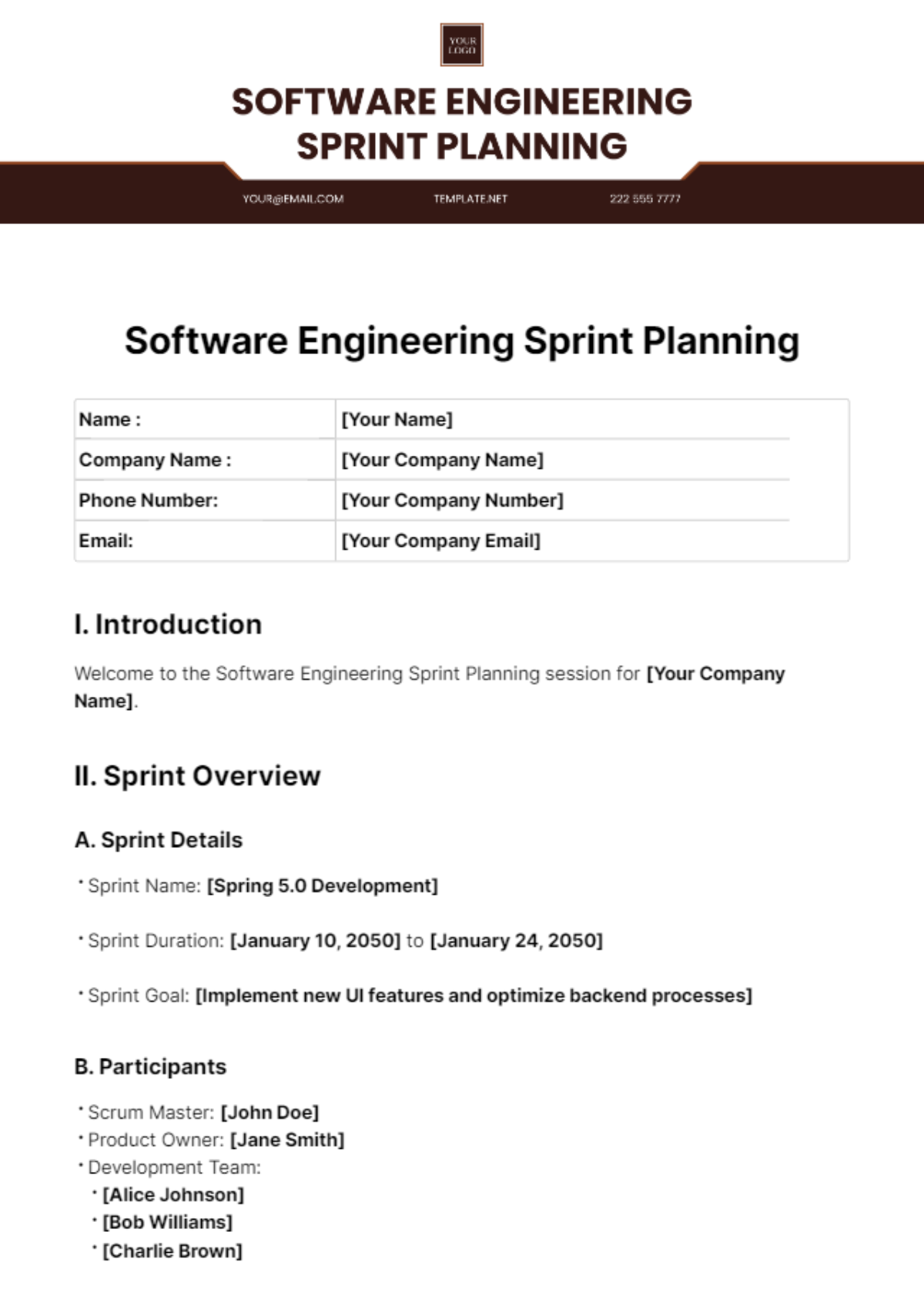 Software Engineering Sprint Planning Template - Edit Online & Download