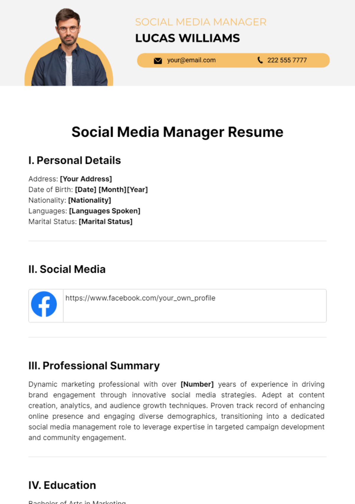 Social Media Manager Resume Template