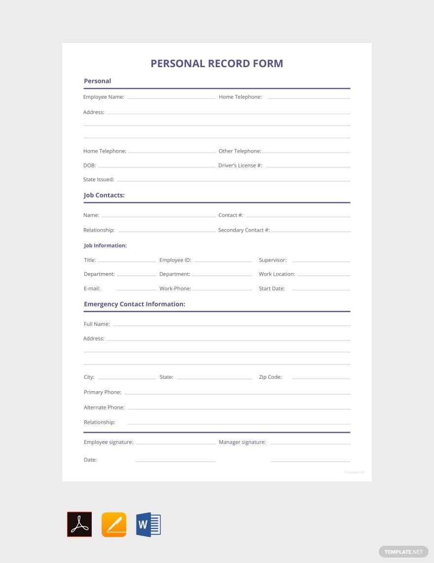 Personnel Record Form Template