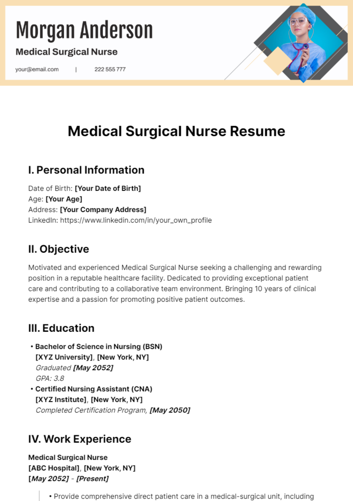 Medical Surgical Nurse Resume Template