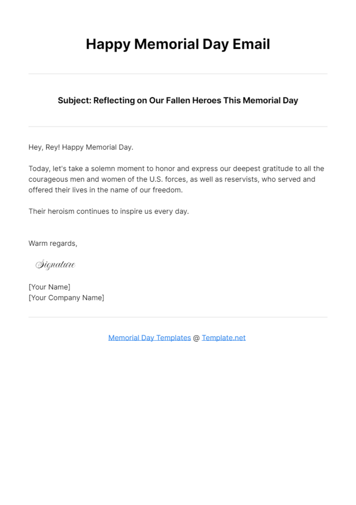 Happy Memorial Day Email Template