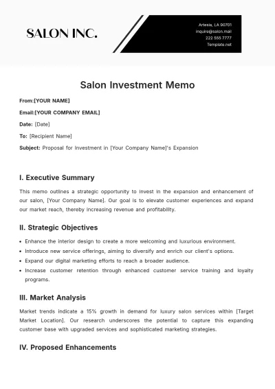 Free Salon Investment Memo Template to Edit Online