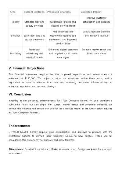Free Salon Investment Memo Template to Edit Online