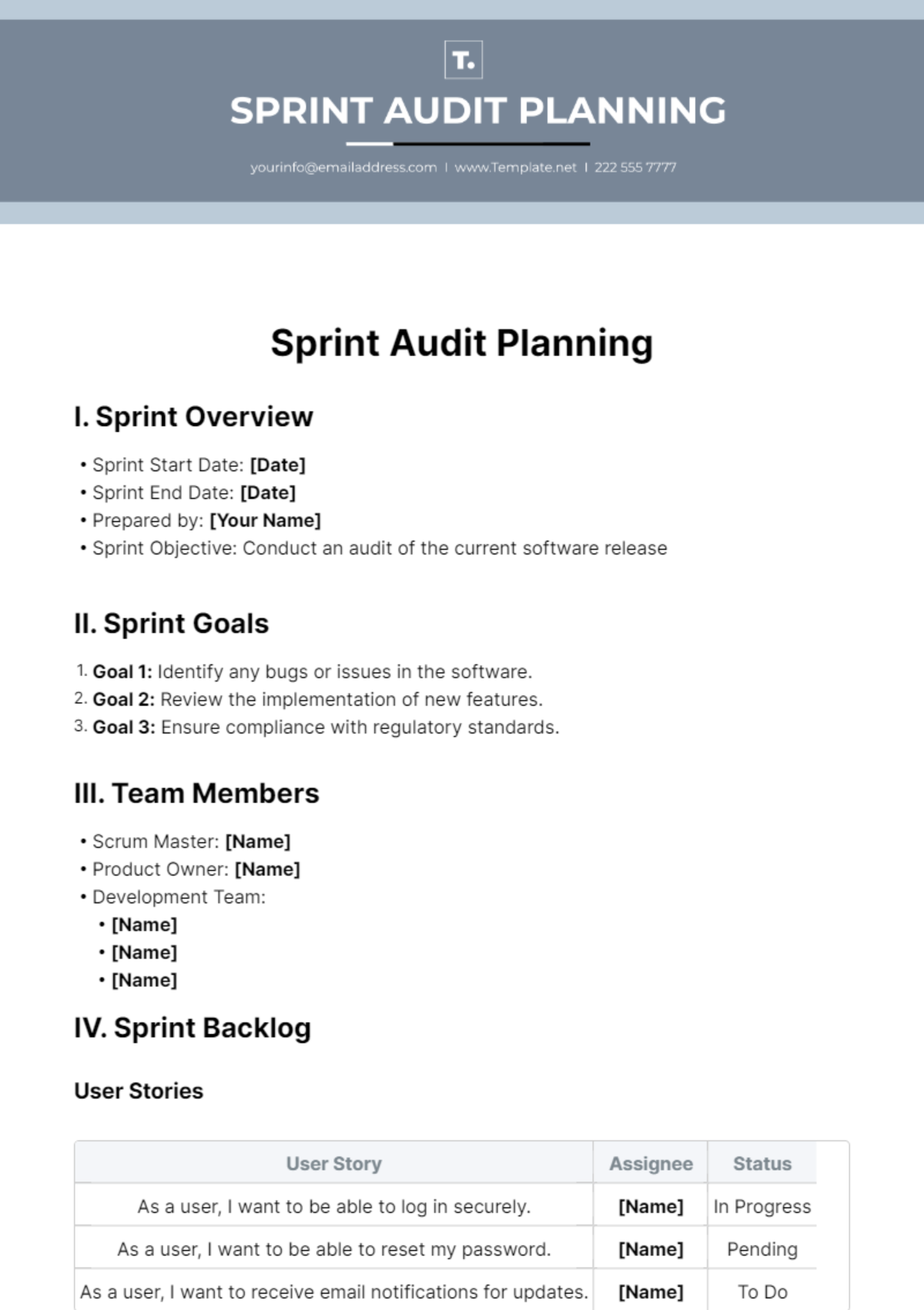 Sprint Audit Planning Template - Edit Online & Download